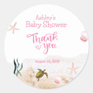 Oceaan Zeeschildpad Meisje Dank Je Wel Baby Shower Ronde Sticker