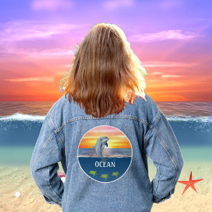 Oceaan, zeeschildpadden en dolfijn denim jacket