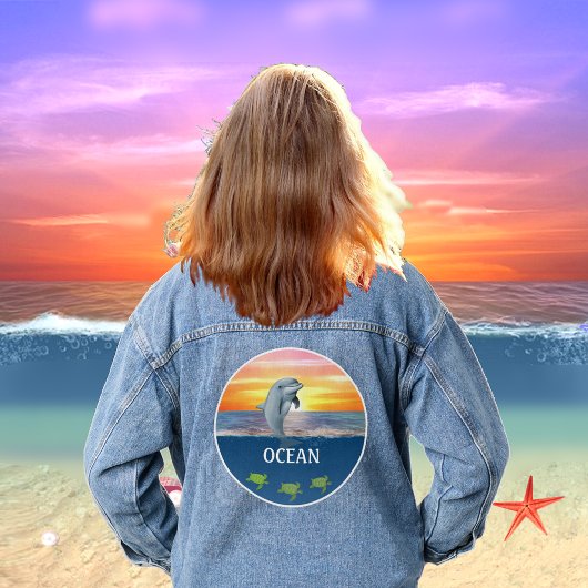 Oceaan, zeeschildpadden en dolfijn denim jacket