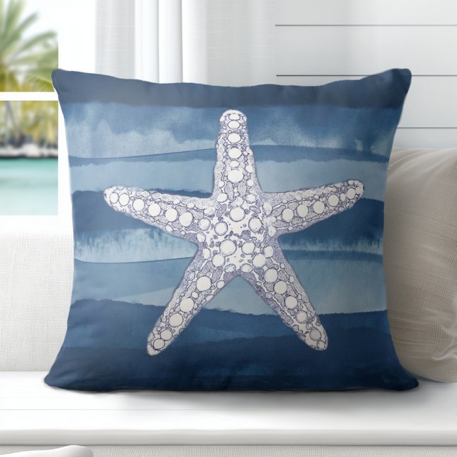 Oceaan Zeester Blauw Wit Sierkussen (Coastal Elegance Redefined: Explore Totally Coast's Exclusive Pillow Designs)