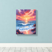 Oceaan Zonsondergang Aquarel Strand Kust Canvas Afdruk (Insitu (Houten vloer))