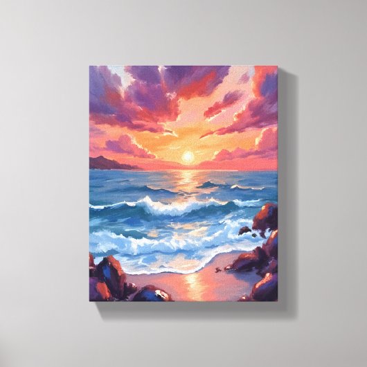Oceaan Zonsondergang Aquarel Strand Kust Canvas Afdruk (Voorkant)