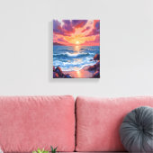 Oceaan Zonsondergang Aquarel Strand Kust Canvas Afdruk (Insitu (Woonkamer))