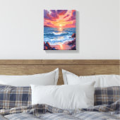 Oceaan Zonsondergang Aquarel Strand Kust Canvas Afdruk (Insitu (Slaapkamer))