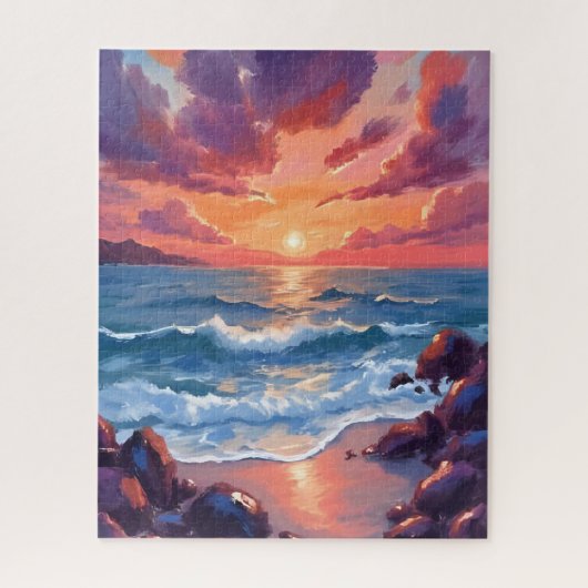 Oceaan Zonsondergang Aquarel Strand Kust Legpuzzel (Verticaal)