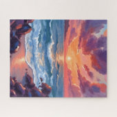 Oceaan Zonsondergang Aquarel Strand Kust Legpuzzel (Horizontaal)