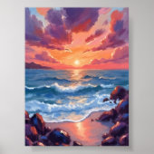 Oceaan Zonsondergang Aquarel Strand Kust Poster (Voorkant)