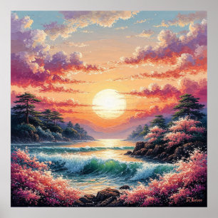🌅 Oceaan Zonsondergang Decor Voor Kustkamer Verni Poster