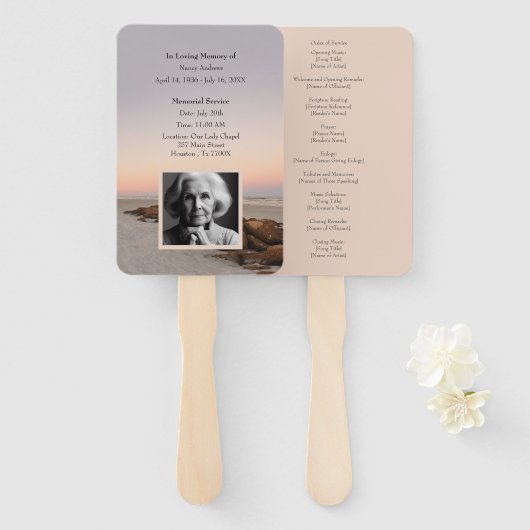 Oceaan Zonsondergang Funeral Memorial Programma Handwaaier (Voorkant en achterkant)
