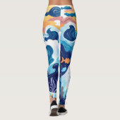 Oceaan Zonsondergang Golfprint Leggings (Achterkant)
