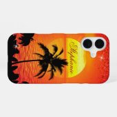 Oceaan zonsondergang met Palmboom gepersonaliseerd iPhone 16 Hoesje (Achterkant horizontaal)