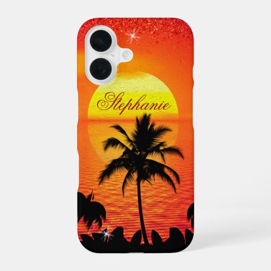 Oceaan zonsondergang met Palmboom gepersonaliseerd iPhone 16 Hoesje (Achterkant)
