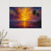 Oceaan Zonsondergang Ontsnapping - Levendige Lucht Poster (Keuken)