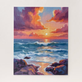 Oceaan zonsondergang pastel waterverf strand schil legpuzzel