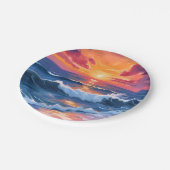 Oceaan Zonsondergang Strand Golven Watercolor Kaar Papieren Bordje (Gekanteld)