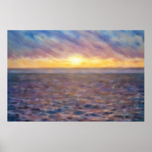 Oceaan Zonsondergang Strand Kunst Impressionistisc Poster
