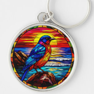 Oceaan Zonsondergang Vogel op Rots Geschenk Sleutelhanger