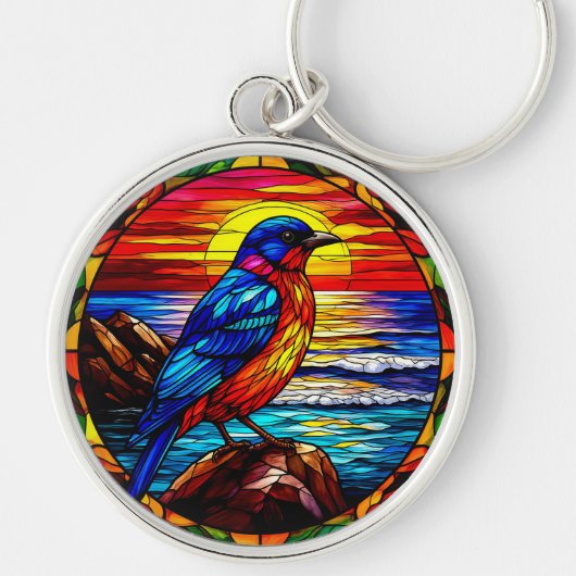 Oceaan Zonsondergang Vogel op Rots Geschenk Sleutelhanger (Voorkant)