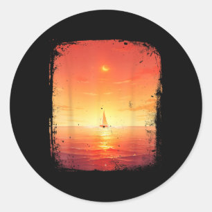 Oceaan Zonsondergang Zeilboot Strand En Oceaan Zon Ronde Sticker