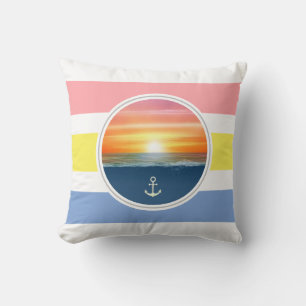 Oceaan zonsopgang en pastel primaire kleuren kussen