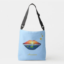 Oceaan zonsopgang lippen, sterren en kalligrafie o crossbody tas