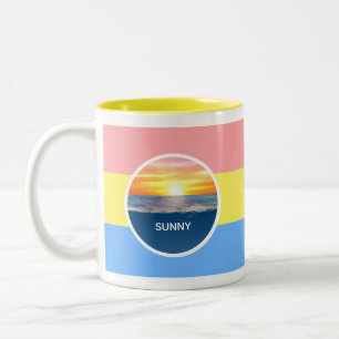 Oceaan zonsopgang op pastelkleuren tweekleurige koffiemok