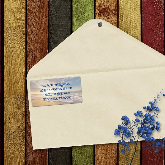 Oceaan Zonsopgang Strand Scène Verzendlabels Etiket