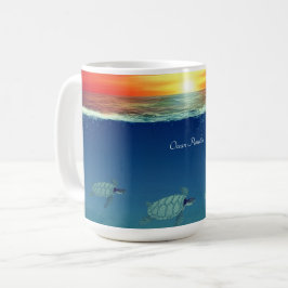 Oceaan zonsopgang, zeeschildpadden & kalligrafie koffiemok