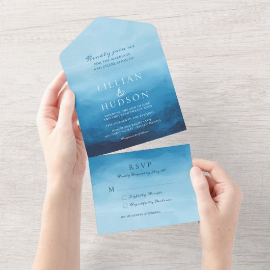 Oceaanaquarel Kust Bruiloft All In One Uitnodiging (Afscheurbaar)