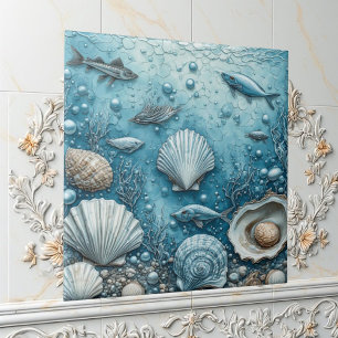 Oceaanbel Aquatische Vis Schelp Onderwater Kunst Tegeltje