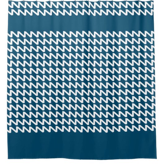 Oceaanblauw en wit Moderne Scherpe Golven Douchegordijn (Voorkant)