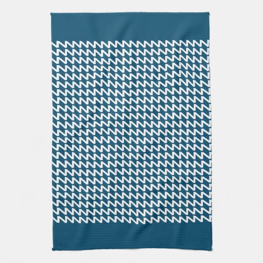 Oceaanblauw en wit Moderne Scherpe Golven Theedoek (Verticaal)