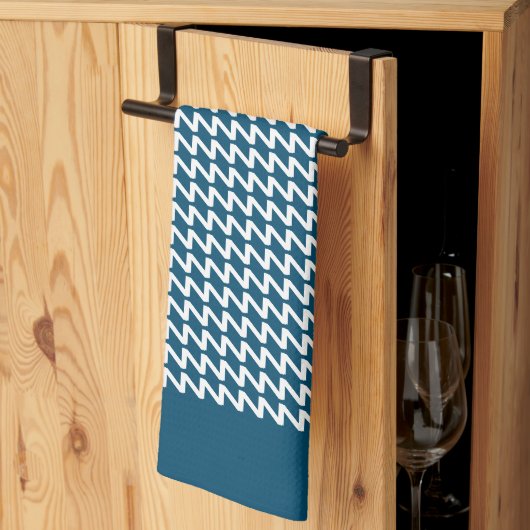 Oceaanblauw en wit Moderne Scherpe Golven Theedoek (Derde Gevouwen)