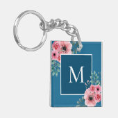 Oceaanblauw | Floral Photo Monogram Key Ring Sleutelhanger (Voorkant Links)