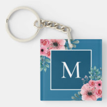Oceaanblauw | Floral Photo Monogram Key Ring