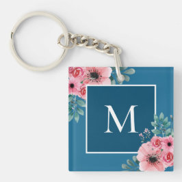 Oceaanblauw | Floral Photo Monogram Key Ring Sleutelhanger