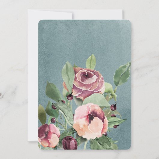 oceaanblauw marsala bloemige elegante doop kaart (Achterkant)