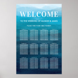 Oceaanblauwe golven waterverf bruiloft zitplaatsen poster