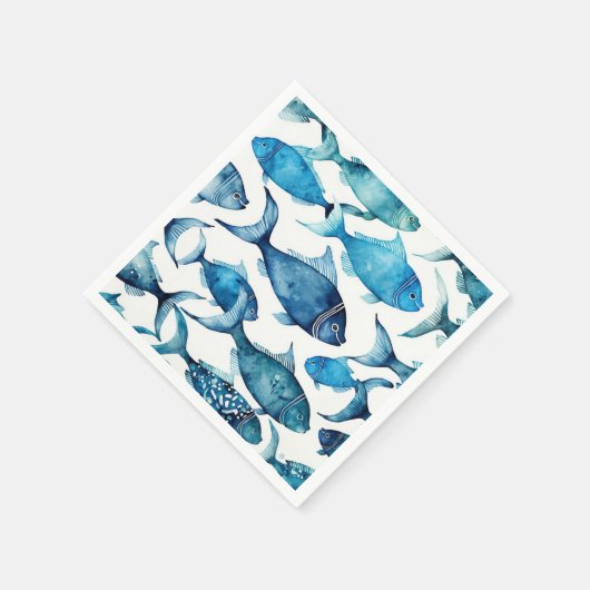 oceaanblauwe vis | nautisch strand partij servet (Hoek)