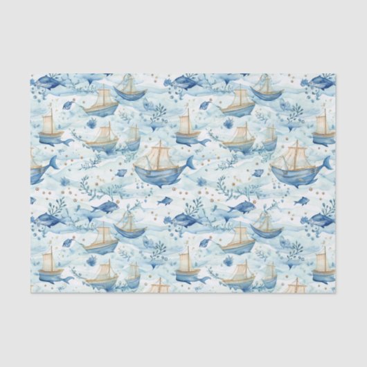 Oceaanboten met walvissen Decoupage Tissuepapier (Voorkant)