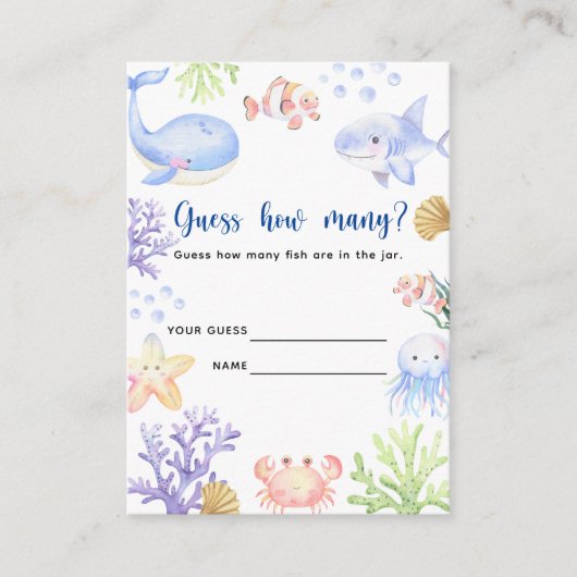 Oceaandieren - hoeveel vissen zitten er in de pot informatiekaartje (Voorkant)