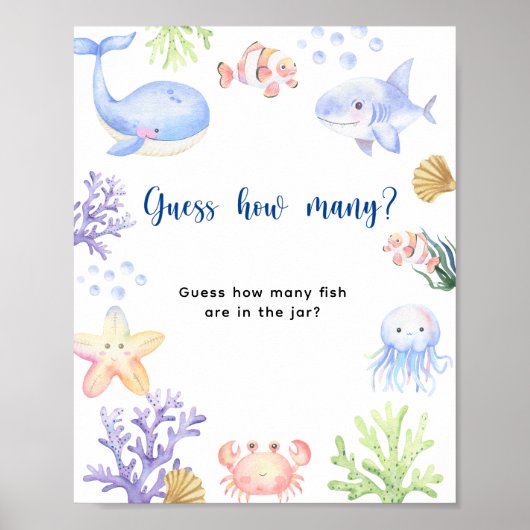 Oceaandieren - Hoeveel vissen zitten er in de pot Poster (Voorkant)