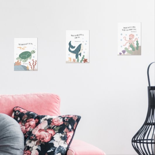 Oceaandieren kinder bijbelvers set van 3 prints (Woonkamer)