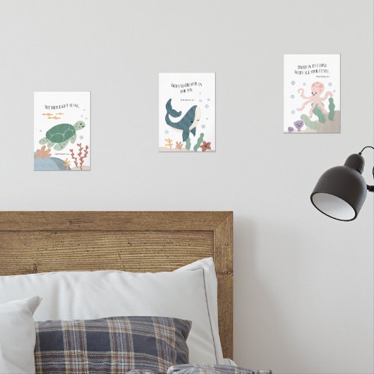 Oceaandieren kinder bijbelvers set van 3 prints (Slaapkamer)