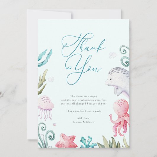 Oceaandieren onder het Zee Boy Baby shower Bedankkaart (Voorkant)