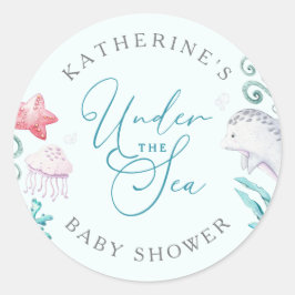 Oceaandieren onder het Zee Boy Baby shower Ronde Sticker