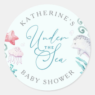 Oceaandieren onder het Zee Boy Baby shower Ronde Sticker