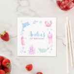 Oceaandieren onder het Zee Kids Birthday Servet<br><div class="desc">Het is leuk onder het zee kinderverjaardagsfeestje papier servet. Deze kaart heeft leuke waterverf zeeen die ideaal zijn voor een zwembadfeest in de zomer.</div>