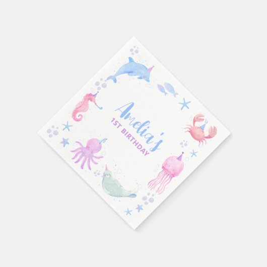 Oceaandieren onder het Zee Kids Birthday Servet (Hoek)