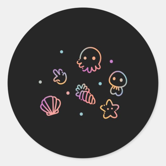 Oceaandieren Pastel Gradiënt Zeeleven Design Ronde Sticker (Voorkant)